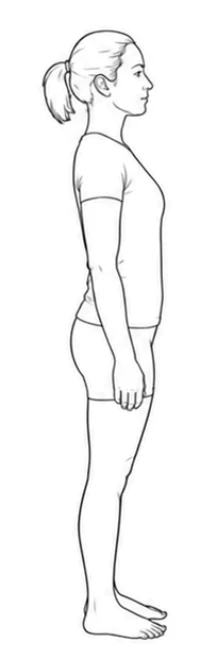 Chin tuck – Stand upright with your feet comfortably apart and your arms relaxed by your sides. Keep your head comfortable and look straight ahead.