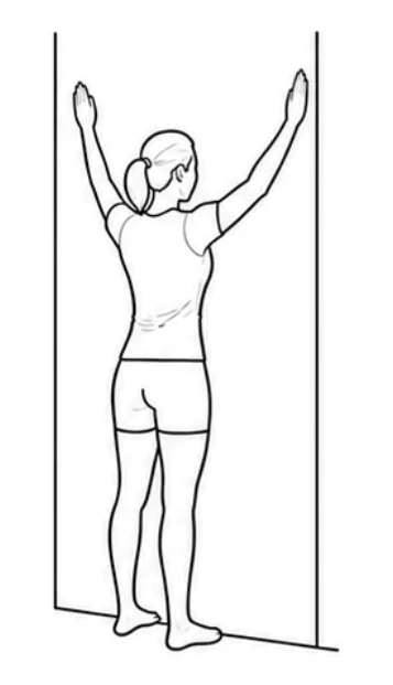Shoulder wall slide – Slide your hands up and outward until your arms form a comfortable Y. Keep your hands on the wall and your body still. Slide your hands down slowly.