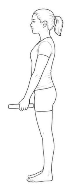 Single-leg deadlift with weight plate – Stand upright with your feet hip-width apart. Hold the weight plate in both hands with straight arms. Keep your hands just in front of your thighs.