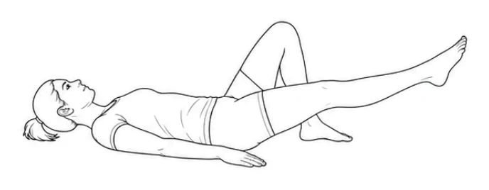Straight leg raise – Lift your right leg a short distance from the floor and keep the knee straight. Keep your hips and upper body still. Lower the leg slowly to the floor.