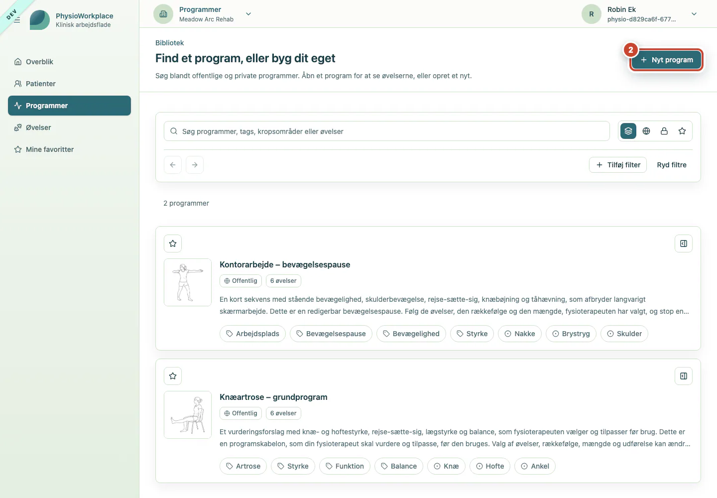 Programbiblioteket med knappen Nyt program markeret.