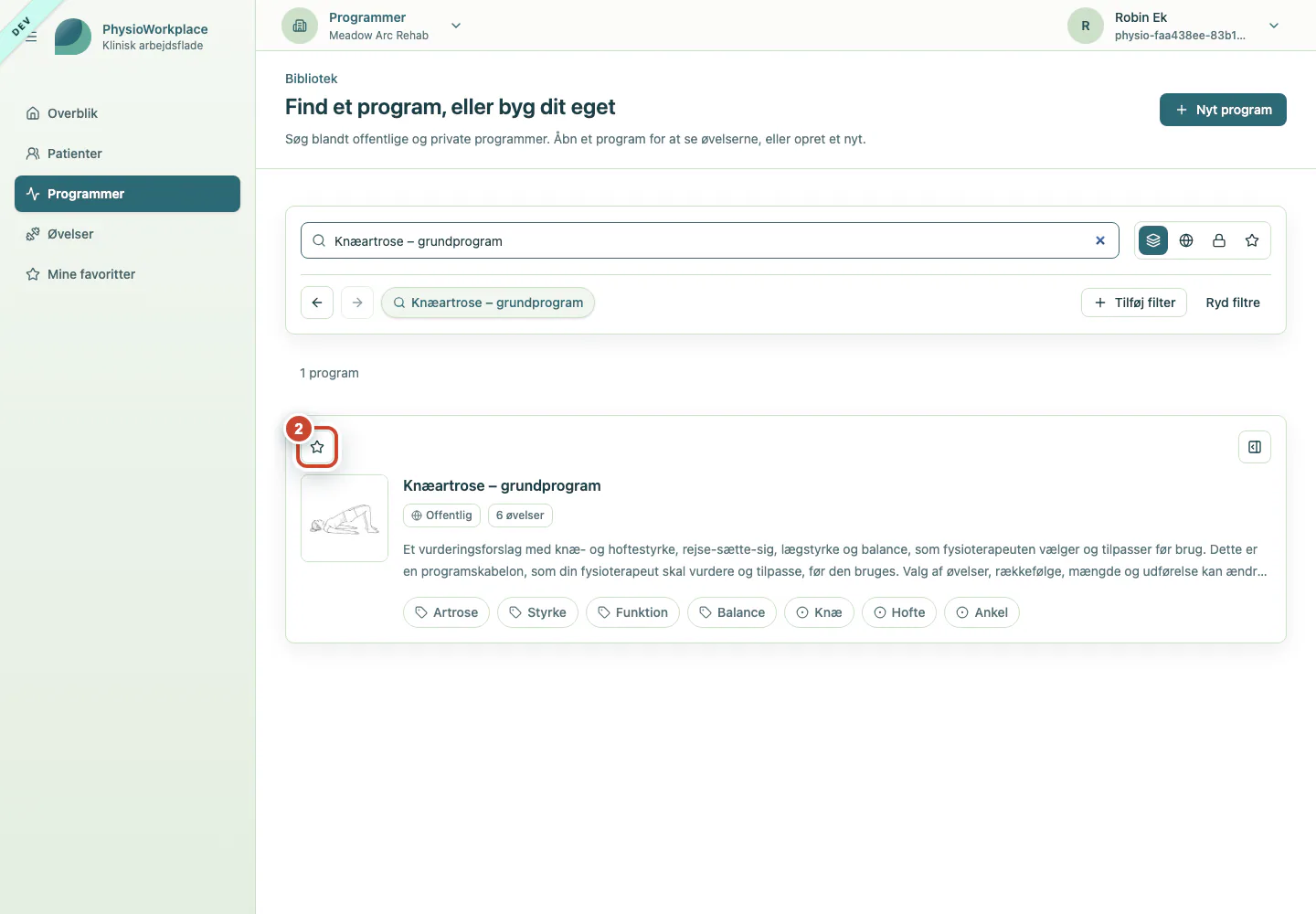 Programkortet med favoritknappen markeret.