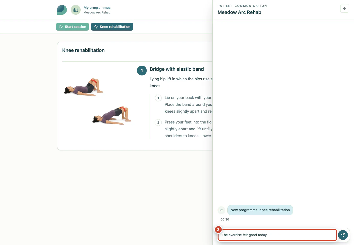 Open patient conversation with a message entered.