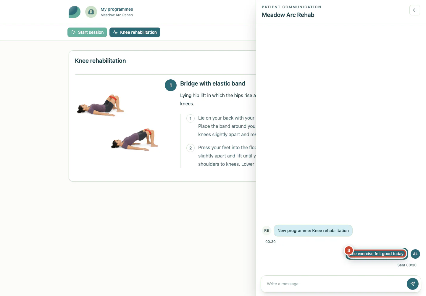 Patient conversation showing the sent message.