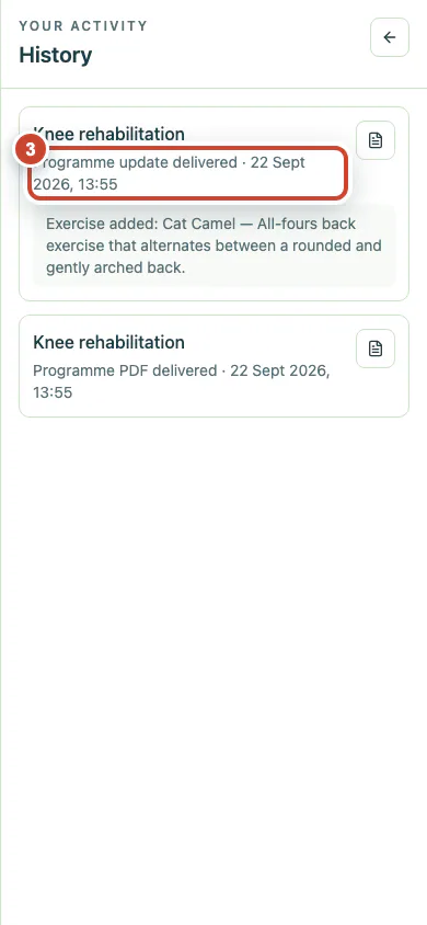 Delivery history showing the latest programme update.