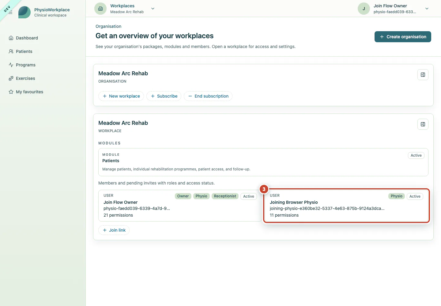 Workplace member list with the new active member highlighted.