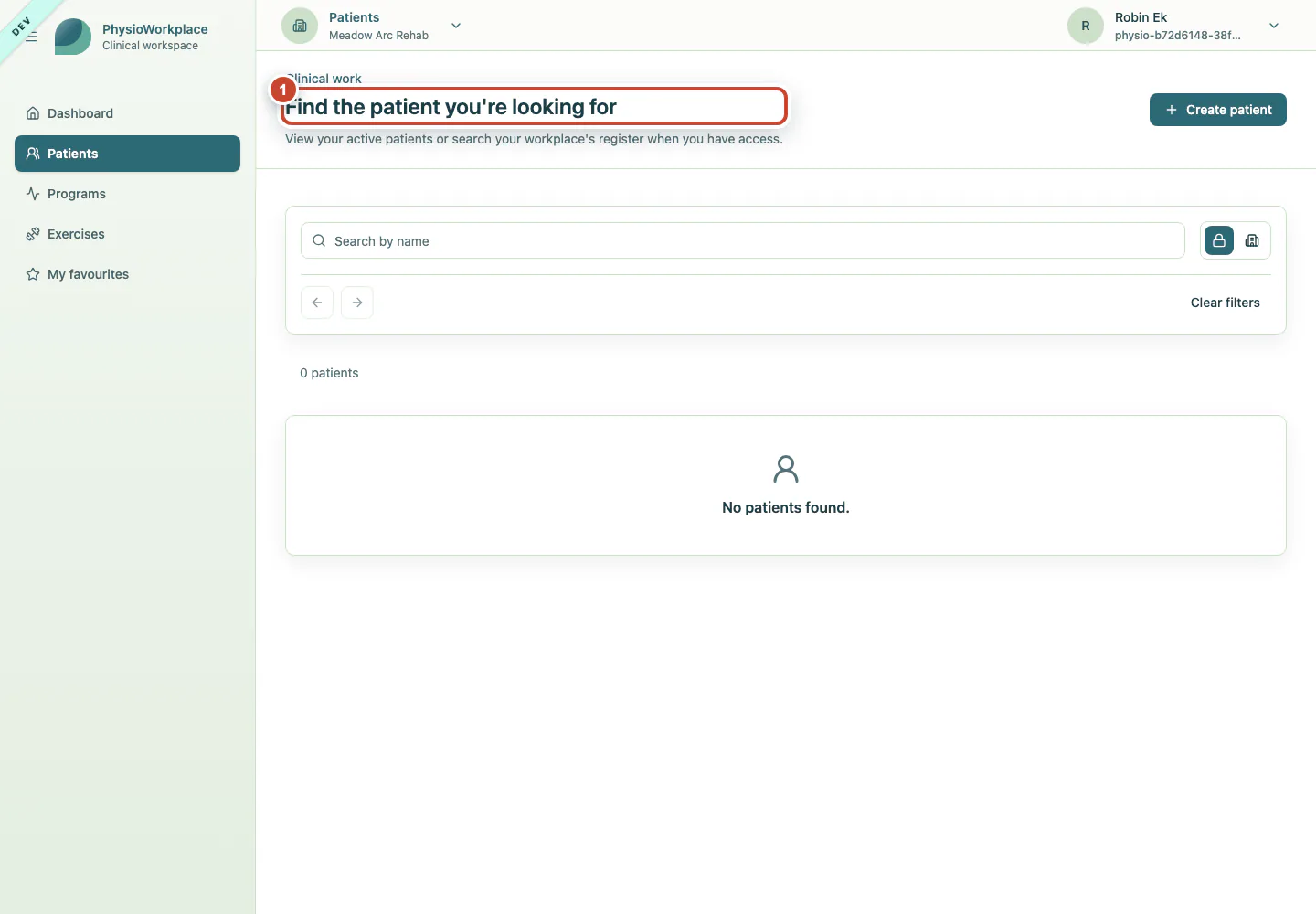 Patient register for the active workplace.