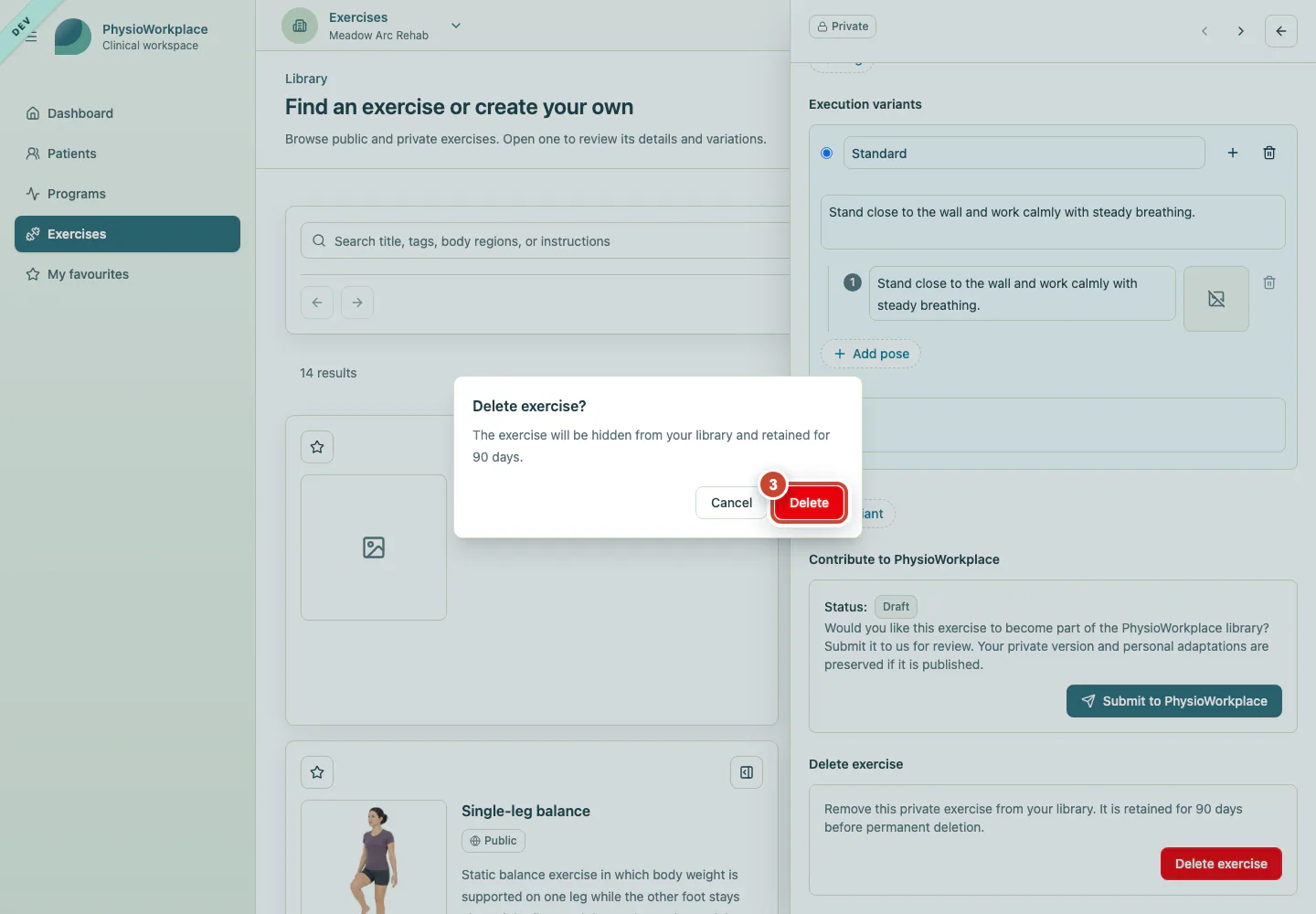 Confirmation dialog with the Delete button highlighted.