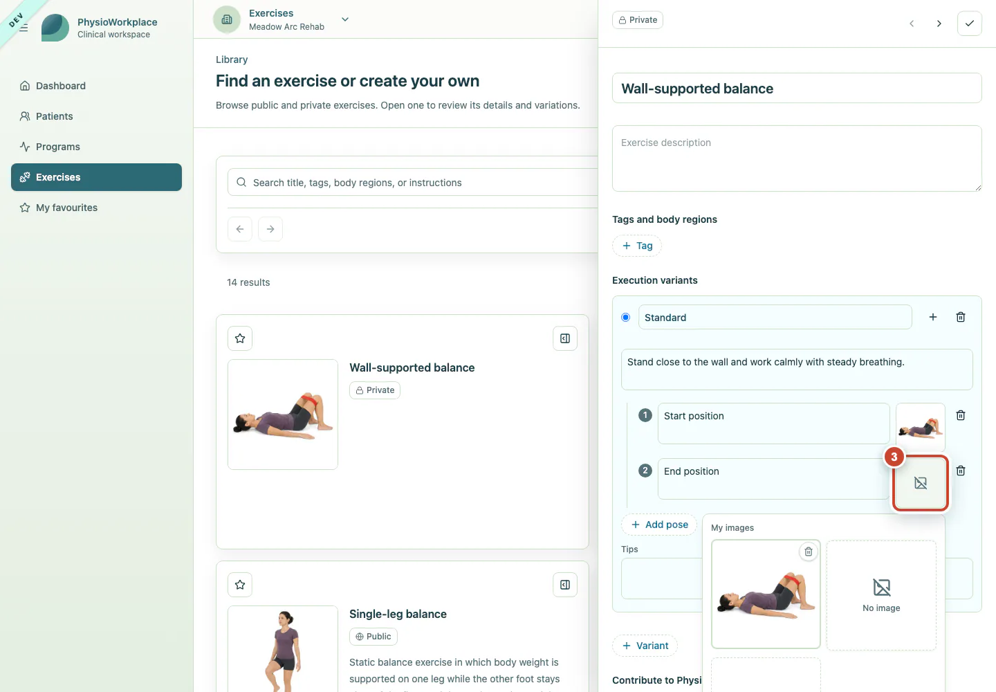 Exercise execution with a separate image selected for the second pose.