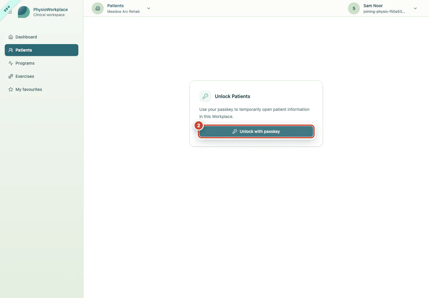 The page for unlocking patient access with a registered passkey.