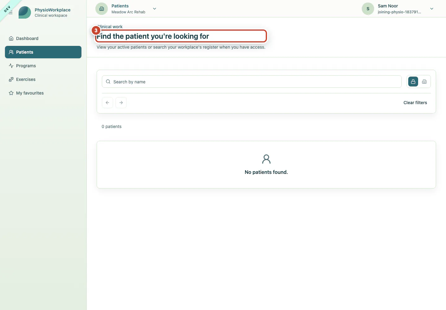 The open patient register after successful passkey verification.