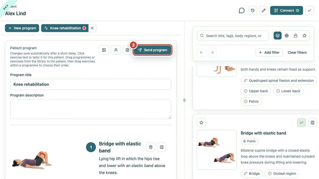 Programme workspace with the Send program button highlighted.