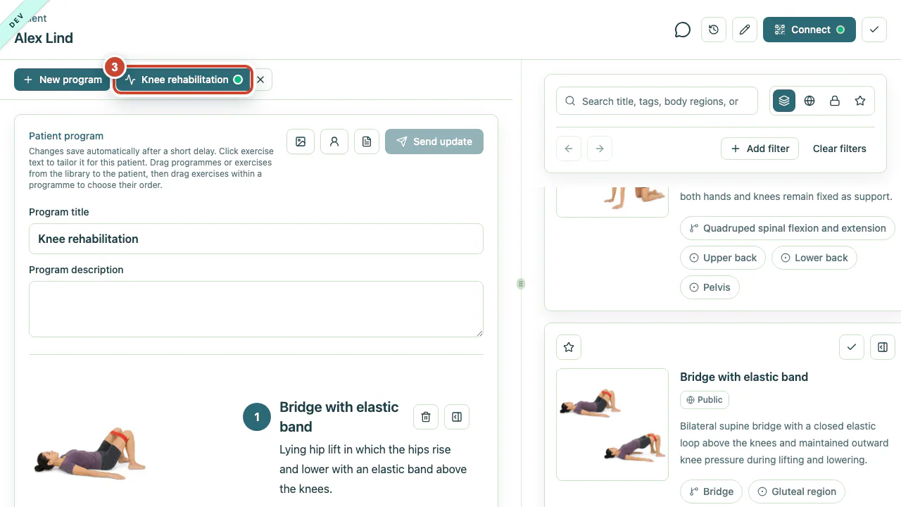 Programme workspace with a green status dot on the delivered programme tab.