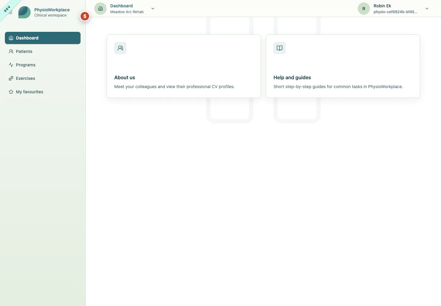 The Dashboard confirming that sign-in is complete.