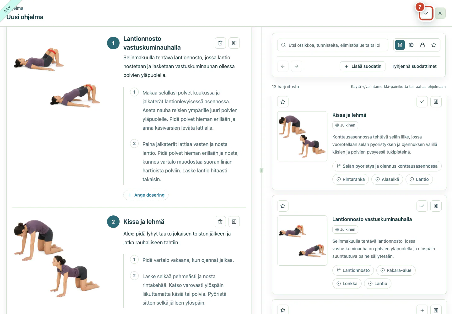 Ohjelmamuokkain, jossa Tallenna-painike on korostettu.
