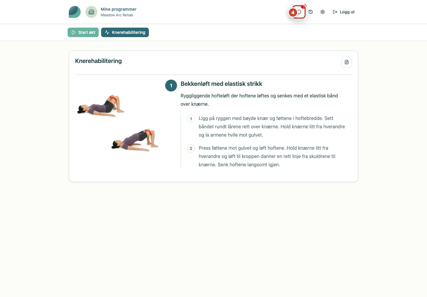 Pasientprogrammet med en ulest melding markert.