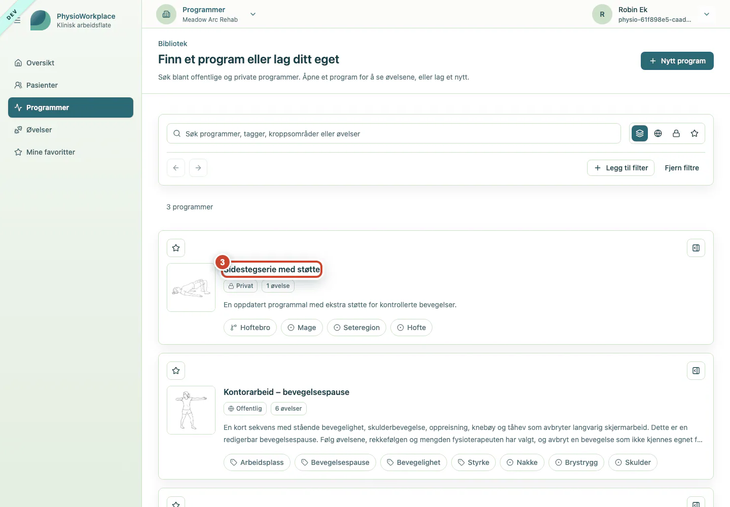 Programbiblioteket med den oppdaterte programmallen.