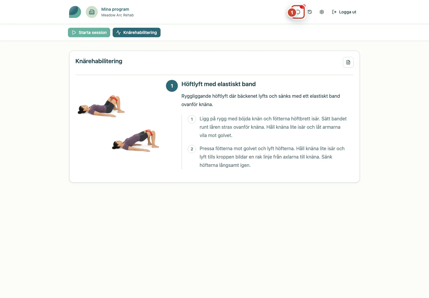 Patientprogrammet med knappen Meddelanden markerad.
