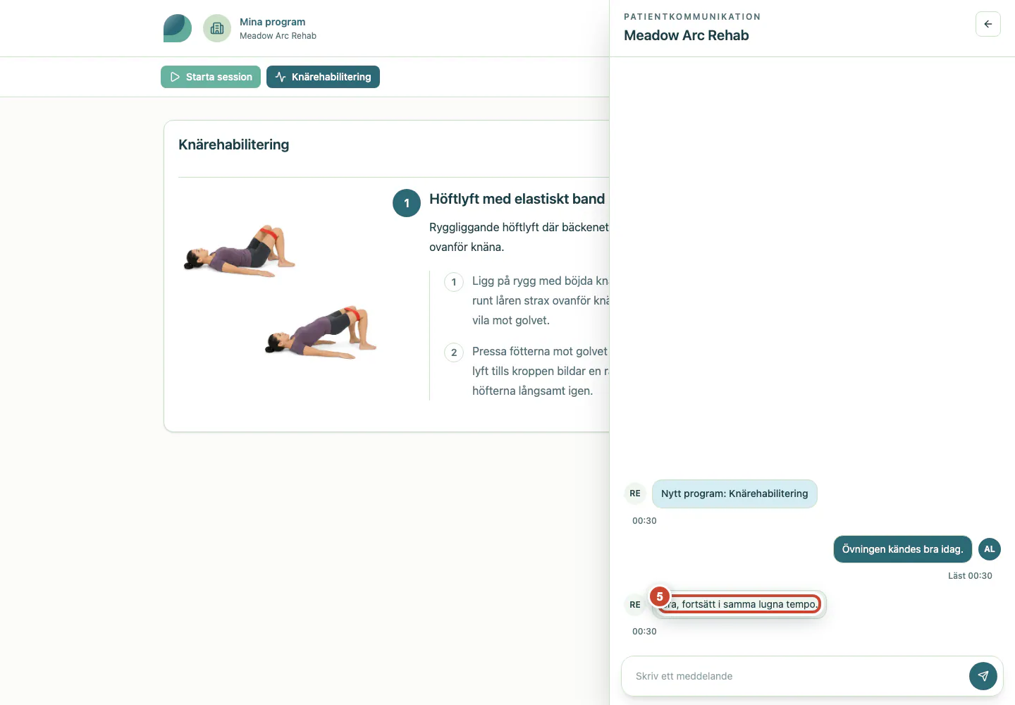 Patientkonversationen med vårdteamets svar.